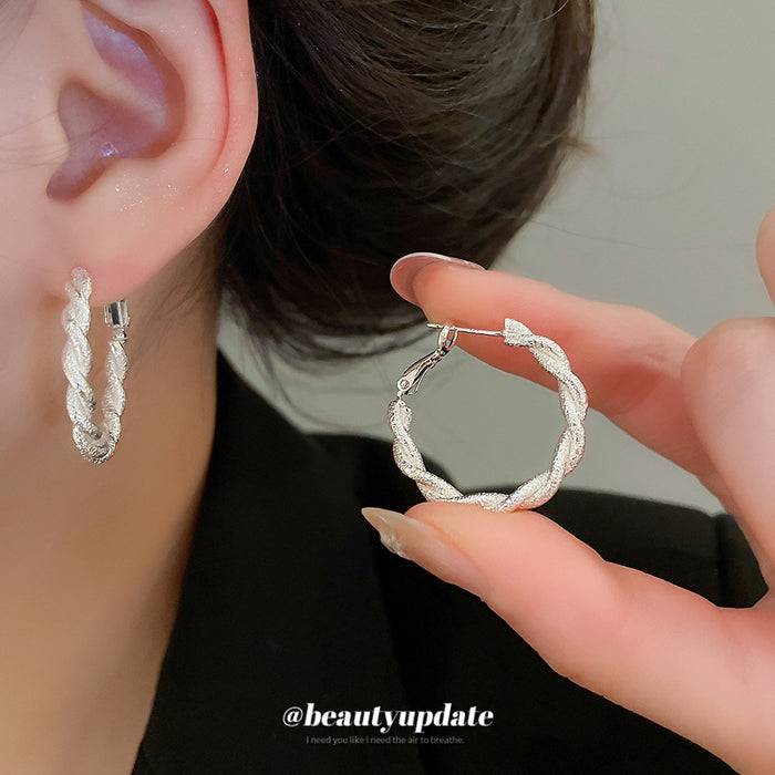 Silver Twisted Rope Hoop Earrings Fashion Jewelry Accessory
