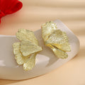 Gold Textured Ginkgo Leaf Large Statement Stud Earrings view 6