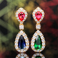 Multicolor Teardrop Stone Long Drop Earrings in Gold Tone view 3