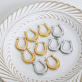 U Shape Hoop Earrings Mesh Stripe Texture Gold Steel view 3