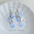 Silver Tone Pale Blue Petal And Textured Leaf Hook Earrings view 3