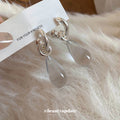Silver Tone Clear Teardrop Dangle Statement Hoop Earrings view 1