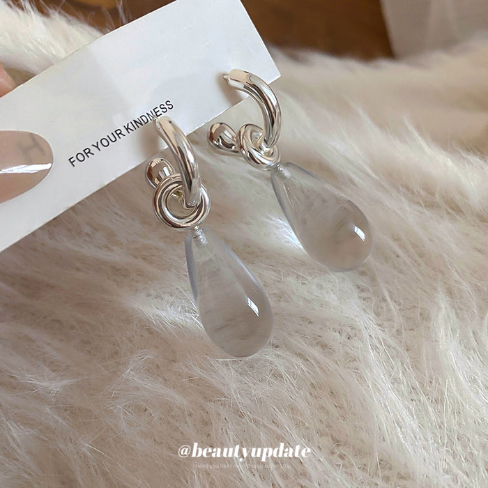 Silver Tone Clear Teardrop Dangle Statement Hoop Earrings