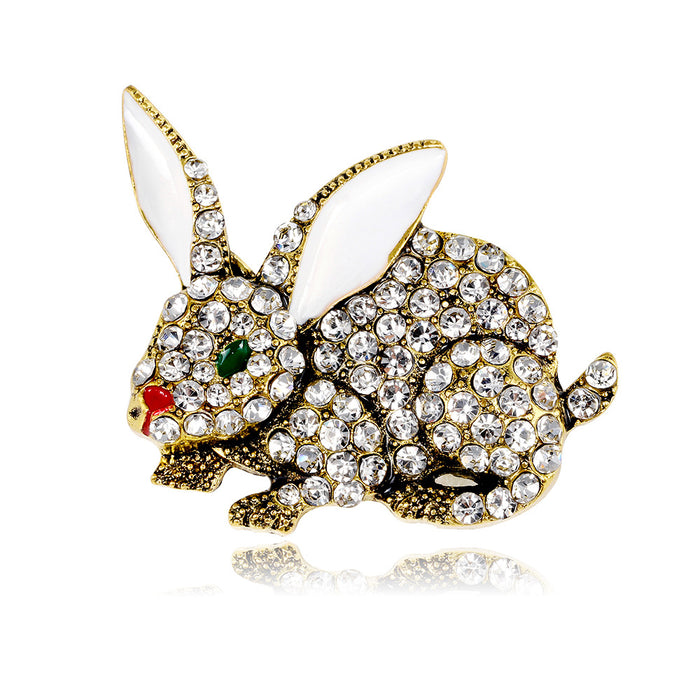 Gold Tone Silver Tone Rabbit Crystal Enamel Metal Brooch Pin
