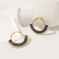 Two Color Hand Beaded Fringe Gold Tone Hoop Earrings view 2