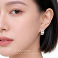 Silver Tone Triple White Cat Eye Oval Ornate Frame Stud Earrings view 1