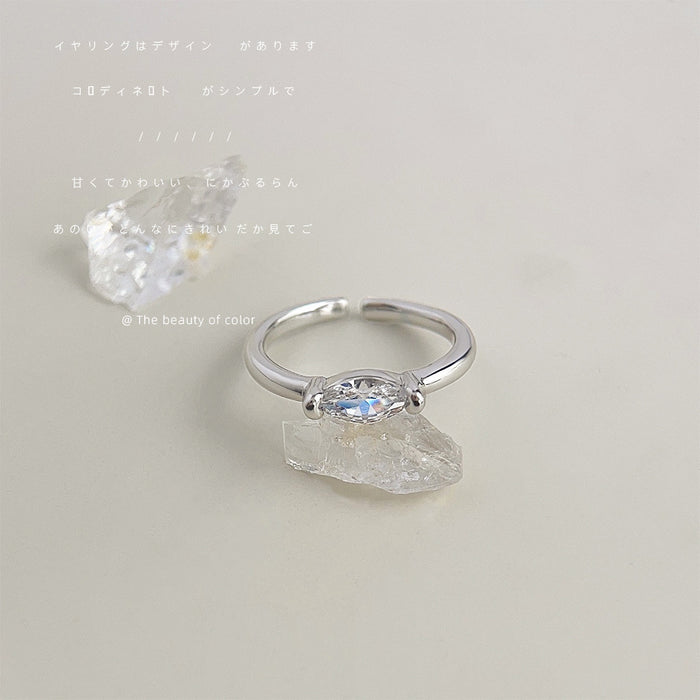 Silver Open Adjustable Ring Marquise Clear Crystal Center Stone