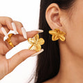 Hammered Flower Stud Earrings Five Petal Titanium Steel Pair view 1