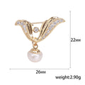 Gold Angel Wings V Pearl Drop Brooch Crystal Pave Pin view 5