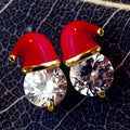 Red Enamel Santa Hat Stud Earrings with Clear Round Stones view 3