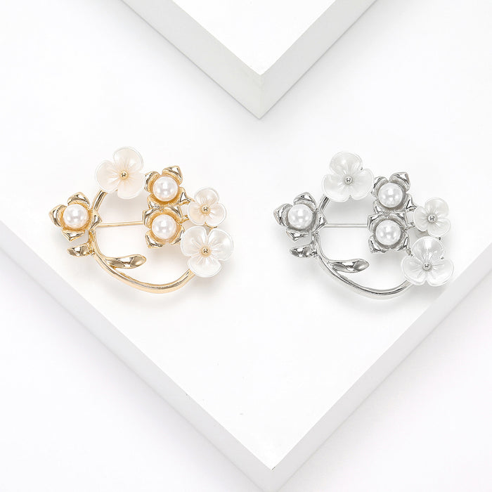 Circular Vine Brooch with Faux Pearl Accents Decorative Lapel Pin