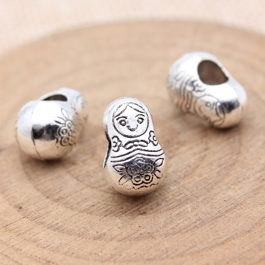 13x8.8x8.7mm 2.5g Multicolor Zinc Alloy Matryoshka Doll Large Hole Double Sided Beads for DIY Necklace Bracelet Making