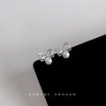 Silver Tone Clear Butterfly White Pearl Like Stud Earrings view 4