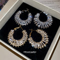 Clear Stone Wide C Hoop Earrings in Gold and Silver view 3