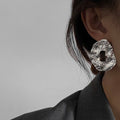 Hammered Organic Open Circle Statement Stud Earrings view 6