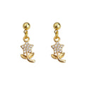 Gold Crystal Flower Stem Drop Stud Earrings Matching Pair Style view 5