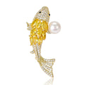 Yellow Crystal Koi Fish Brooch With Round White Pearl view 5