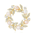 Pearl And Pastel Crystal Leaf Wreath Brooch in Gold Tone view 1