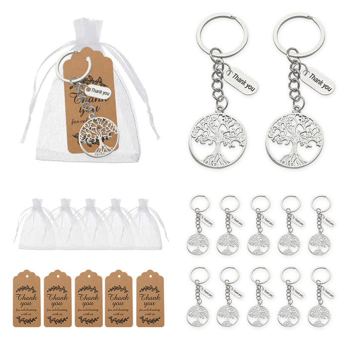 Silver Tone Tree Of Life Thank You Keychain, Two Package Options