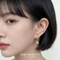 Yellow Enamel Diamond Drop Earrings Peach Pearl Pair view 2