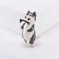 Playful Gray Cat Holding a Fish Enamel Brooch Lapel Pin view 1