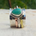 Tri-Tone Hammered Turquoise Drop Spinner Ring Sizes 6-13 view 5