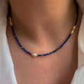 Blue Faceted Bead Pearl Gold Spacer Necklace Two Styles view 6