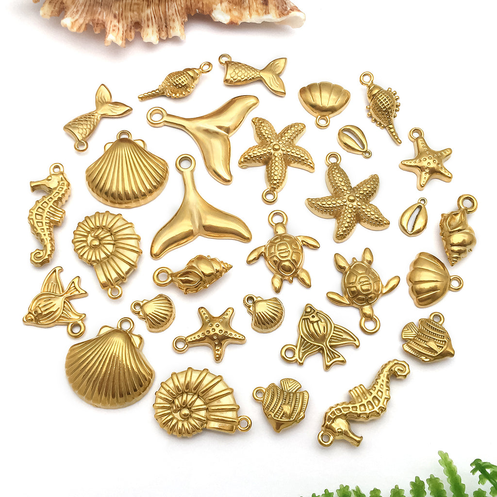 Gold Stainless Steel Shell Conch Fish Ocean Charm Pendant for DIY Bracelet Necklace