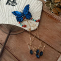 Blue Embroidered Butterfly Duckbill Hair Clip Gold Tassels view 6