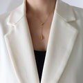 Sliding Teardrop Pendant Y Chain Gold Tone Necklace view 6