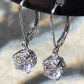 Round Clear Solitaire Leverback Drop Earrings In Silver Tone view 2