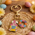 Gold Tone Pink Bunny and Flower Wreath Heart Clasp Charm view 3