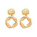 Pearl and Open Square Drop Earrings in Two Finishes view 5