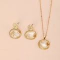 Gold Tone Irregular Pressed Flower Necklace and Stud Earrings view 4
