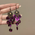 Antique Tone Colorful Sequin Drop Earrings with Reflective Details view 8