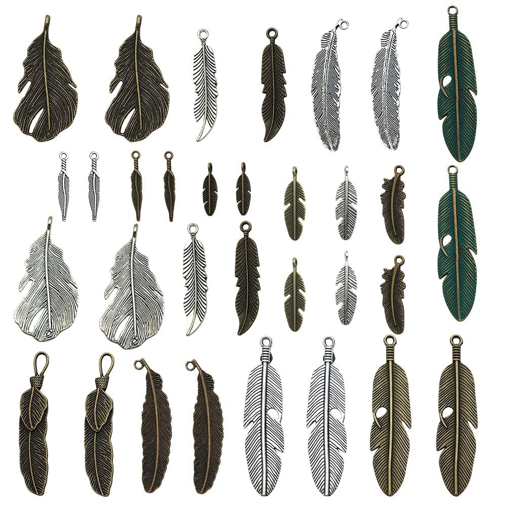 Vintage Zinc Alloy Feather Leaf Charm Pendant for DIY Necklace Earring Jewelry Making
