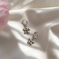 Silver Daisy Flower Huggie Hoop Earrings Gold Center view 5