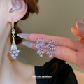 Purple Crystal Floral Earrings in Stud and Hook Styles view 2