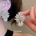 Crystal Flower and Teardrop Earrings in Three Colors view 3
