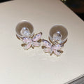Pastel Butterfly Pearl Back Stud Earrings Statement Jewelry Pair view 6