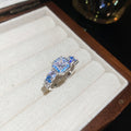Silver Square Blue Clear Crystal C Open Ring and Hoop Earrings view 7