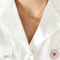 Open Bow Pendant Necklace Gold Steel Polished Metal view 3