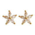 Gold Five-Petal Marquise Clear Crystal Flower Stud Earrings view 5