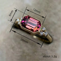 Magenta Rectangular Three-Stone Ring In Polished Gold Tone view 4