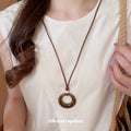 Brown Resin Ring Pendant Cord Necklace White Spacer Bead view 3