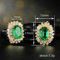 Gold Tone Green Oval Halo Clear Accent Lever Back Earrings view 4