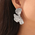 Textured Ginkgo Leaf Stud Earrings Gold and Steel Finish view 3