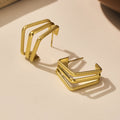 Triple Layer Geometric C Hoop Earrings Gold Steel Two-Tone view 2