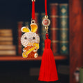 Jeweled Ruyi Rabbit Car Hangers in Red Yellow Blue and Purple with Red Tassels view 2