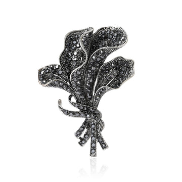 Black Crystal Orchid Bouquet Brooch with Ribbon Detail
